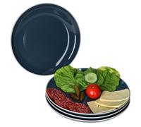 Assiette plate - Linus - Bleu foncé avec bord blanc - Set de 4 pièces - Faïence - Ø 27 cm