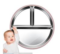 Assiette Pour Tout-petits En Acier Inoxydable - Plateau En Métal 304 Divisé De 23,5 Cm | Base D'aspiration En Silicone | Ce Plat Isolant Thermique Passe Au Lave-vaisselle Est Parfait Pour Servir Des R
