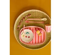 Assiette rectangulaire en mélamine ORGANIC STRIPES rice rayé rose TU