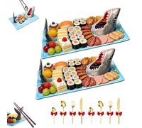 Assiette Requin En Céramique Bleue, Service De Table 4 Étoiles, Assiette À Sushis Requin Avec Bol À Sauce, Plateau De Service Peint À La Main, Cadeaux Pour Les Fêtes Et Les Anniversaires(2PC)