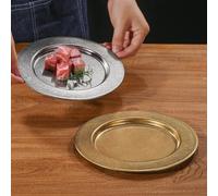 Assiette ronde à large bord en acier inoxydable avec texture flocon de neige vintage conçue pour servir des pâtes et salades dans des environnements commerciaux (22 cm, argenté)
