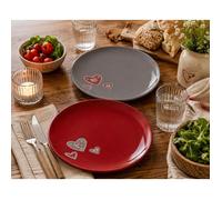 1001kdo Lot de 2 assiettes rondes en grès - Motif Cœurs - 21 cm