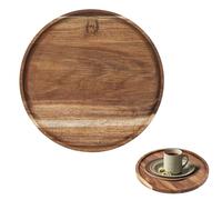 Assiette ronde en bois d'acacia - 20 x 20 x 1,5 cm - Plateau rond en bois d'acacia - Plateau à pain - Décoration de table - Organiseur de plan de travail - Convient pour comptoir, fête d'anniversaire,