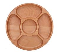 Assiette ronde en bois divisée, plateau de service pour collations et aliments avec plusieurs compartiments, plat en bois naturel non toxique à grille intermédiaire pour la vaissel (30 cm)