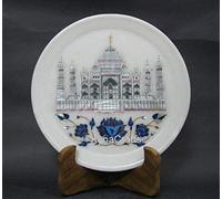 Assiette ronde en marbre faite à la main | Assiette de collection en marbre blanc de 22,9 cm parfaite pour servir | Incrustation d'art Taj Mahl avec aspect antique | Cadeau de pendaison de crémaillère