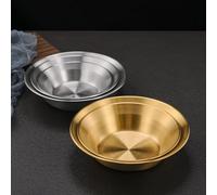 Assiette ronde profonde en acier inoxydable conçue pour servir des styles de cuisine coréenne, japonaise et asiatique du Sud-Est (23 cm, argenté)