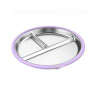 Assiette sectionnée en acier inoxydable avec base antidérapante en silicone résistante à la chaleur conçue pour rester fixée sur des surfaces planes tout en servant des aliments chauds (violet clair)
