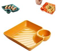 Assiette séparée pour sauce, assiette à boulettes réutilisable avec plat à sauce, ensemble de plateaux de service pour trempettes, bol à collation intégré avec compartiment à sauce (Yellow)