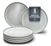 Assiettes à dessert en grès Ibiza - Lot de 6 - Vaisselle méditerranéenne pour petit-déjeuner, gâteaux et salades - Passe au lave-vaisselle et micro-ondes - Beige