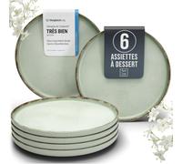 Assiettes à dessert en grès Rustic - Lot de 6 - Vaisselle rustique Pure Living style maison de campagne - Pour petit-déjeuner, gâteaux et salades - Passe au lave-vaisselle - Vert menthe