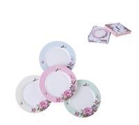 London Boutique Assiettes à Dessert latérales en Porcelaine de 17,8 cm de Large - Style Shabby Chic - Motif Oiseau beurré Floral - 4 dans Une boîte Cadeau (1 lot)