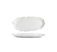 Assiettes à dîner Assiettes à dessert 13,5 pouces Céramique Blanc Rectangulaire Feuille de bananier Assiette Sushi Snack Barbecue Convient pour Hôtel Restaurant Porcelaine Assiettes à dîner Céramique