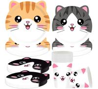 Assiettes à dîner en forme de chat, Ensemble de vaisselle de fête avec motif de chat,Vaisselle De Fête d'Anniversaire De Chat, 50 PCS Animal de Table pour fêtes d'animaux Assiettes, assiette, serviett