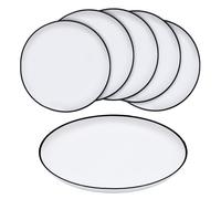 Assiettes à gâteau de camping et de pique-nique en plastique - Lot de 6 assiettes en mélamine blanches avec bord noir - Ø 21 cm/petite - Vaisselle pour 4 personnes