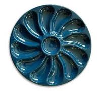 Assiettes A Huitres couleur BLEU NUIT 12 Compartiments +1 Pour Le Citron, Sauce. Fabrication Française Diamètre 30.5 Cm