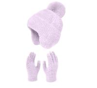Assiettes Anniversaire Women&Men Autumn Winter Warm Cute Wool Hat Scarf Gloves Three Pieces Winter Knit Cap Screen Mittens Scarves Sets Béret Parachutiste Français (Pink, One Size)