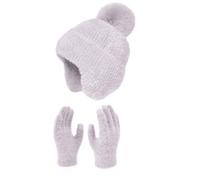Assiettes Anniversaire Women&Men Autumn Winter Warm Cute Wool Hat Scarf Gloves Three Pieces Winter Knit Cap Screen Mittens Scarves Sets Béret Parachutiste Français (Beige, One Size)