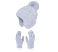 Assiettes Anniversaire Women&Men Autumn Winter Warm Cute Wool Hat Scarf Gloves Three Pieces Winter Knit Cap Screen Mittens Scarves Sets Béret Parachutiste Français (Grey, One Size)