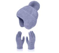 Assiettes Anniversaire Women&Men Autumn Winter Warm Cute Wool Hat Scarf Gloves Three Pieces Winter Knit Cap Screen Mittens Scarves Sets Béret Parachutiste Français (Dark Gray, One Size)