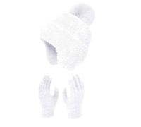 Assiettes Anniversaire Women&Men Autumn Winter Warm Cute Wool Hat Scarf Gloves Three Pieces Winter Knit Cap Screen Mittens Scarves Sets Béret Parachutiste Français (White, One Size)