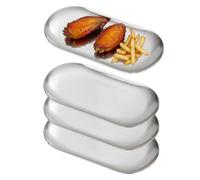 Assiettes Apéritifs délicate,ovale,plates en acier inoxydable, 18x8cm, set de 4, argentée, adaptée aux entrées, desserts, gâteaux, salades