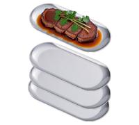 Assiettes Apéritifs délicate,ovale,plates en acier inoxydable, 21x9cm, set de 4, argentée, adaptée aux entrées, desserts, gâteaux, salades