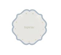 Assiettes bapteme bleu orage blanc or