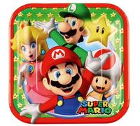 Assiettes carrées en carton - AMSCAN - Super Mario - Lot de 8 - 18x18 cm - Pour enfants