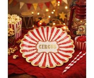 ASSIETTES CIRCUS VINTAGE IVOIRE ROUGE ET OR 23CM X8