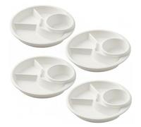 Assiettes compartimentées en céramique, lot de 4, pour adultes et enfants, avec bol à sauce. Élégantes assiettes plates blanches crème, compatibles lave-vaisselle et micro-ondes.
