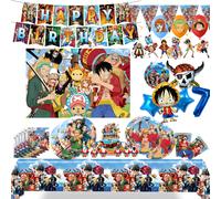 Assiettes de fête d'anniversaire One Piece, bannière suspendue, décoration de gâteau, ballons One Piece Luffy, accessoires de décoration de fête, cadeaux Keychain-12pcs