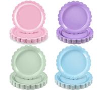Assiettes de fête jetables en forme de pétale violet clair bleu 7/9 pouces, décoration rose pour filles, mariage, anniversaire, fournitures de fête prénatale Pink Paper-10pcs