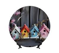 Assiettes décoratives colorées en porcelaine anglaise de 17,8 cm avec présentoir - Ornements en céramique - Pour la maison, le bureau - Décoration murale