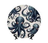 Assiettes décoratives en céramique avec motif de pieuvre, assiette décorative en porcelaine osseuse avec support de présentation, ornement en céramique fait à la main, assiette à dîner en porcelaine