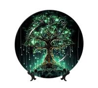 Assiettes décoratives en céramique d'arbre vert magique Assiette décorative en porcelaine anglaise avec présentoir Ornement en céramique fait à la main Personnalité Assiette à dîner en porcelaine