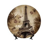 Assiettes décoratives en céramique de la Tour Eiffel de Paris - Assiette décorative en porcelaine anglaise avec support de présentation - Ornement en céramique fait à la main - Assiette à dîner en