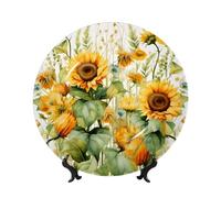 Assiettes décoratives en céramique de tournesol et de maïs Assiette décorative en porcelaine anglaise avec présentoir Ornement en céramique fait à la main Personnalité Assiette à dîner en porcelaine