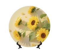 Assiettes décoratives en céramique en forme de feuille de tournesol - Assiette décorative en porcelaine anglaise avec présentoir - Ornement en céramique fait à la main - Décoration murale - 20 cm
