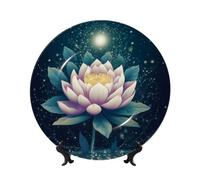 Assiettes décoratives en céramique florale de lotus magique - Assiette décorative en porcelaine anglaise avec présentoir - Ornement en céramique fait à la main - Assiette à dîner en porcelaine