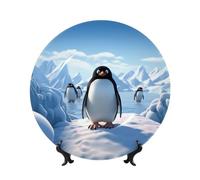 Assiettes décoratives en céramique motif pingouin Antarctique Ice Assiette décorative en porcelaine anglaise avec présentoir Ornement en céramique fait à la main Personnalité Assiette à dîner en