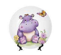 Assiettes décoratives en céramique papillon et hippopotame Assiette décorative en porcelaine avec présentoir Ornement en céramique fait à la main Personnalité Assiette à dîner en porcelaine Artisanat