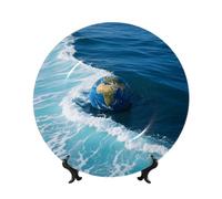 Assiettes décoratives en céramique Tons de terre et vagues Assiette décorative en porcelaine avec présentoir Ornement en céramique fait à la main Personnalité Assiette à dîner en porcelaine Artisanat