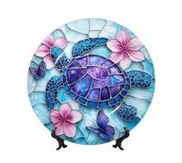 Assiettes décoratives en porcelaine anglaise avec support, en verre teinté bleu tortue pour cuisine, salle à manger, armoire à vin, décoration d'intérieur, 20 cm