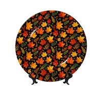 Assiettes décoratives en porcelaine anglaise avec support, feuilles d'automne sur une assiette ronde noire pour cuisine, salle à manger, armoire à vin, décoration d'intérieur, 20 cm