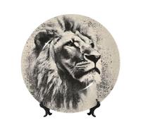 Assiettes décoratives en porcelaine anglaise avec support, lion avec motif abstrait pointillé, assiette ronde pour cuisine, salle à manger, armoire à vin, décoration d'intérieur, 20 cm