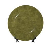 Assiettes décoratives en porcelaine anglaise avec support, toile verte militaire, texture tissu, plaque de présentation ronde pour cuisine, salle à manger, armoire à vin, décoration d'intérieur, 20 cm