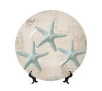 Assiettes décoratives en porcelaine anglaise avec support, vintage trois étoiles de mer rondes pour cuisine, salle à manger, armoire à vin, décoration d'intérieur, 20 cm