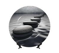 Assiettes décoratives en porcelaine anglaise avec tableau des pierres zen grises de 25,4 cm - Assiette décorative personnalisée en céramique avec présentoir - Ornements en céramique - Assiette en