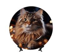Assiettes décoratives en porcelaine anglaise de 17,8 cm avec présentoir en forme de chat à suspendre pour lumières de Noël, ornements en céramique, artisanat d'art, assiette ronde en porcelaine pour