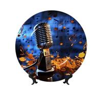 Assiettes décoratives en porcelaine anglaise de 17,8 cm avec présentoir, microphone et notes de musique, ornements en céramique, artisanat d'art, assiette ronde en porcelaine pour décoration murale de